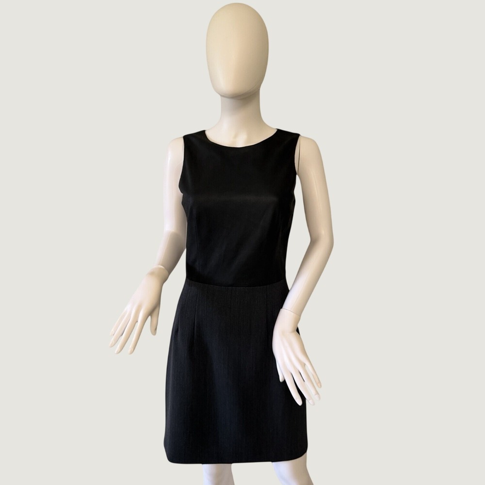Theory Sheath Dress Sleeveless Wool Lamb Leather Black Gray Lined Short Size 6